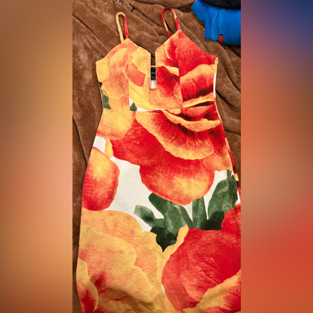 Floral Print Dress with Red and Yellow Blooms